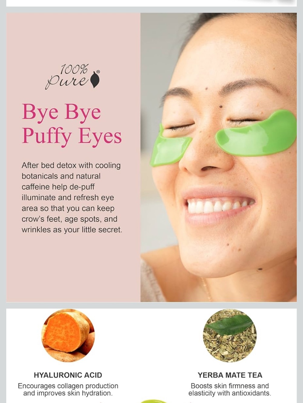 100% Pure highly caffeinated Bright Eyes Eye Masks NWT